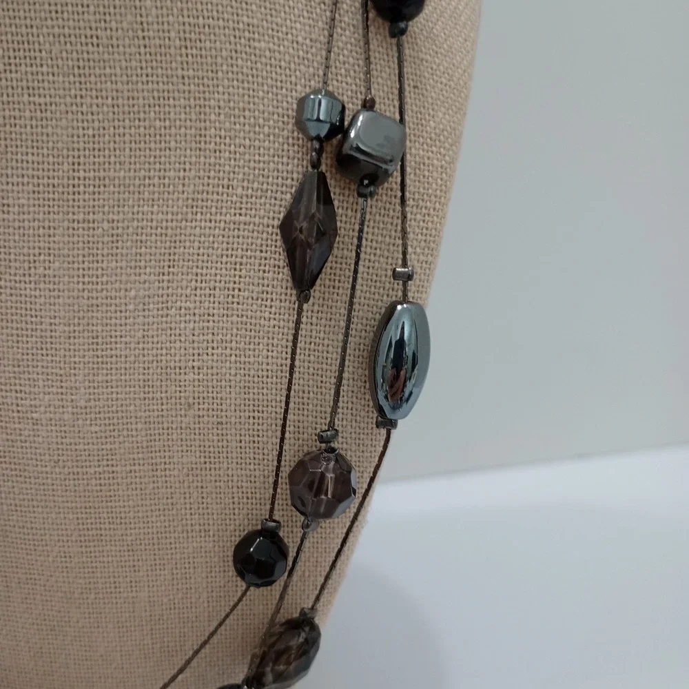 Premier Designs Multi Strand Beaded Necklace Gunmetal Brown‎ Black 20